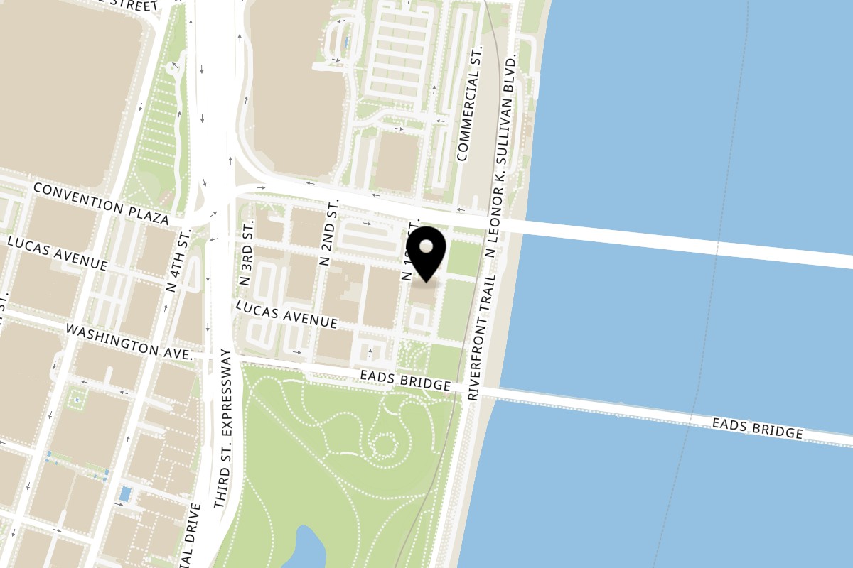 Map showing the location of Five Ace's Smokestaq Lightning on 724 N 1st St in St. Louis